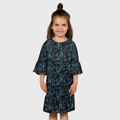Детское платье Знаки зодиака и звезды на сине- черном фоне / 3D-принт – фото 3