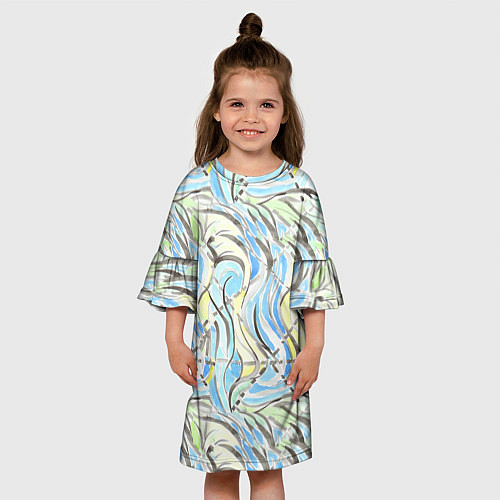 Детское платье Акварельные полосы синие черные желтые / 3D-принт – фото 3