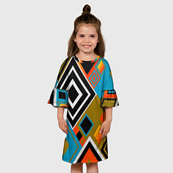 Платье клеш для девочки Фон из разноцветных квадратов, цвет: 3D-принт — фото 2