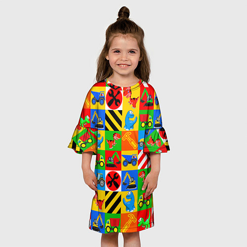 Детское платье Машинки и динозаврики в кубиках / 3D-принт – фото 3