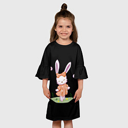 Платье клеш для девочки Крольчонок С Бантиком На Чёрном Фоне, цвет: 3D-принт — фото 2