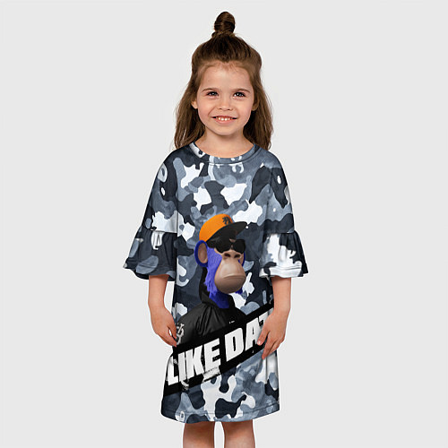 Детское платье Камуфляж обезьяна в чёрной куртке и очках like dat / 3D-принт – фото 3
