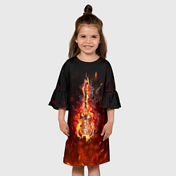 Платье клеш для девочки Гитара - пламя, цвет: 3D-принт — фото 2