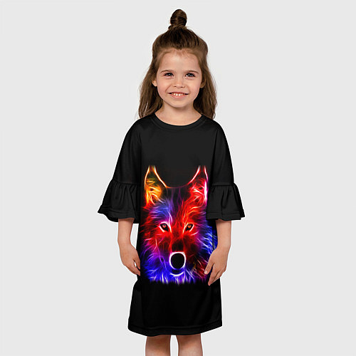 Детское платье Неоновый светящийся волк / 3D-принт – фото 3