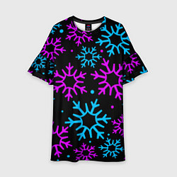 Платье клеш для девочки Неоновые снежинки, цвет: 3D-принт