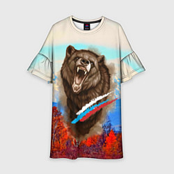 Платье клеш для девочки Не буди зверя русский медведь, цвет: 3D-принт