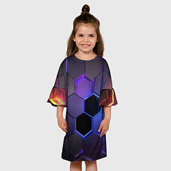 Платье клеш для девочки Стеклянные цветные соты - текстура, цвет: 3D-принт — фото 2