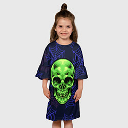 Платье клеш для девочки Зеленый большой череп, цвет: 3D-принт — фото 2