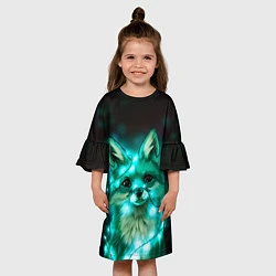 Платье клеш для девочки Неоновый лис, цвет: 3D-принт — фото 2