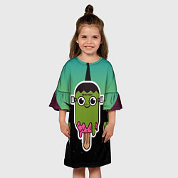 Платье клеш для девочки Мороженое - зомби, цвет: 3D-принт — фото 2