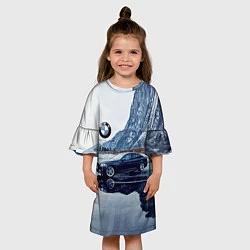 Платье клеш для девочки БМВ у горного озера, цвет: 3D-принт — фото 2