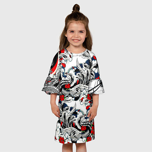 Детское платье Красные цветы и птицы / 3D-принт – фото 3