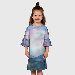 Платье клеш для девочки Горный пейзаж акварель, цвет: 3D-принт — фото 2