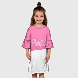 Платье клеш для девочки Stray Kids pink and white, цвет: 3D-принт — фото 2