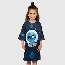 Платье клеш для девочки Череп в космосе, цвет: 3D-принт — фото 2