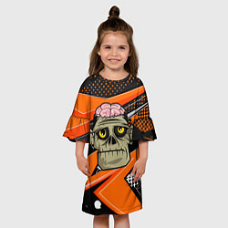 Платье клеш для девочки Зомби с мозгами, цвет: 3D-принт — фото 2