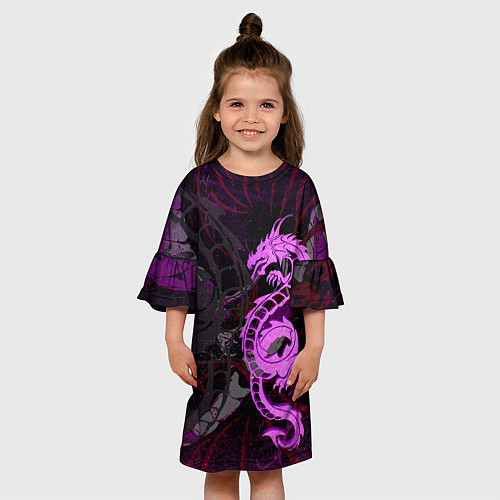 Детское платье Неоновый дракон purple dragon / 3D-принт – фото 3