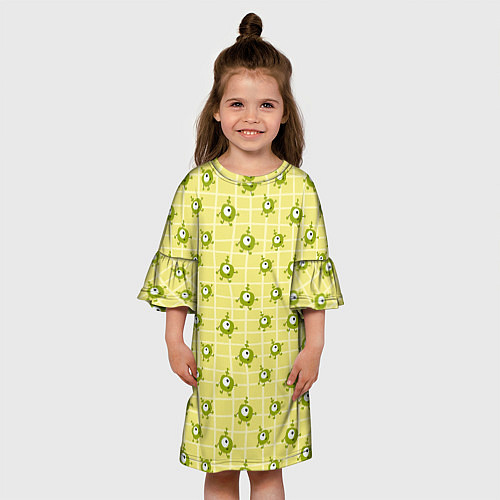 Детское платье Зеленые одноглазые человечки / 3D-принт – фото 3