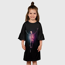 Платье клеш для девочки Скелет в неоновом свете, цвет: 3D-принт — фото 2