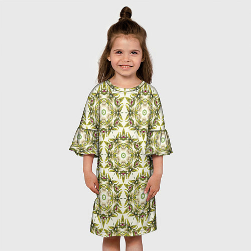 Детское платье Цветы абстрактные зелёные / 3D-принт – фото 3
