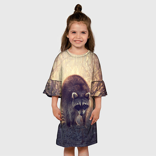Детское платье Любопытный енот / 3D-принт – фото 3