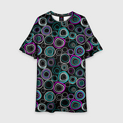 Платье клеш для девочки Узор ретро круги и кольца на черном фоне, цвет: 3D-принт
