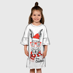 Платье клеш для девочки Santa Rabbit Merry Christmas!, цвет: 3D-принт — фото 2