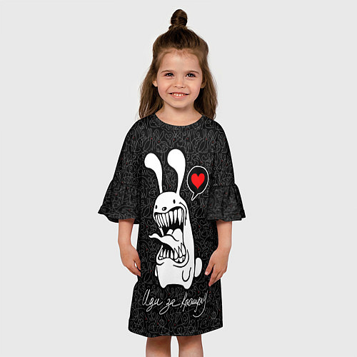 Детское платье Иди за кроликом, зубастый кролик / 3D-принт – фото 3
