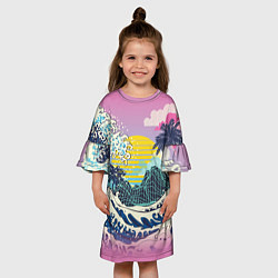 Платье клеш для девочки Штормовые океанские волны и пальмы, цвет: 3D-принт — фото 2