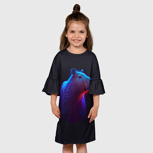Детское платье Неоновая капибара на чёрном фоне / 3D-принт – фото 3