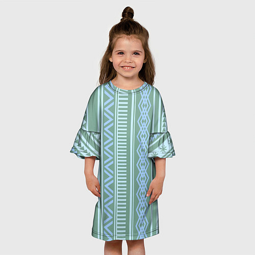 Детское платье Зелёные и синие абстрактные узоры / 3D-принт – фото 3