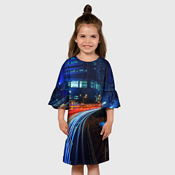 Платье клеш для девочки Ночной мегаполис night city, цвет: 3D-принт — фото 2