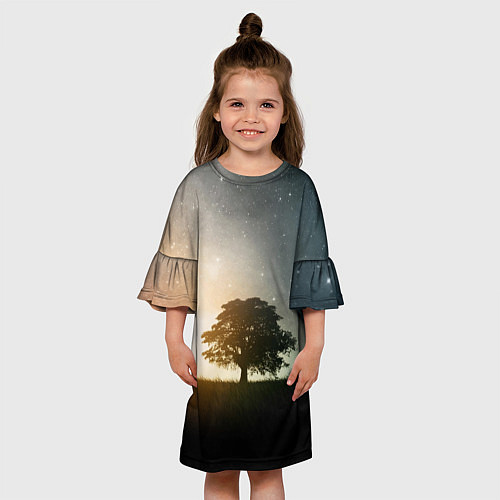 Детское платье Раскидистое дерево на фоне звёздного неба / 3D-принт – фото 3