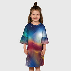 Платье клеш для девочки Многогранное космическое пространство - яркая звез, цвет: 3D-принт — фото 2