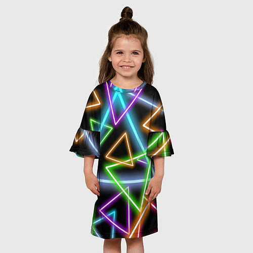 Детское платье Неоновые треугольники - текстура / 3D-принт – фото 3