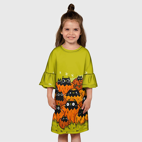 Детское платье Хэллоуин - коты в тыквах / 3D-принт – фото 3