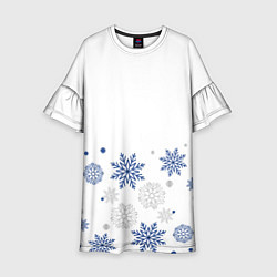 Платье клеш для девочки Новогодние Снежинки - Белый, цвет: 3D-принт