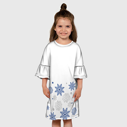 Детское платье Новогодние Снежинки - Белый / 3D-принт – фото 3