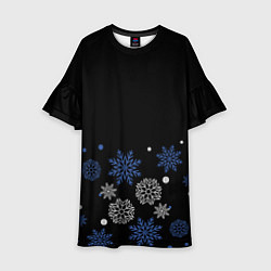 Платье клеш для девочки Снежинки - Новогодние, цвет: 3D-принт