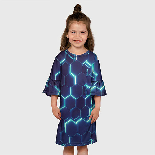 Детское платье Голубой неон соты / 3D-принт – фото 3