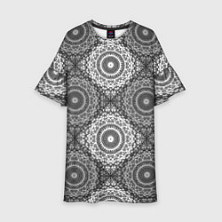 Платье клеш для девочки Ажурный кружевной узор пэчворк Черно-белые квадрат, цвет: 3D-принт