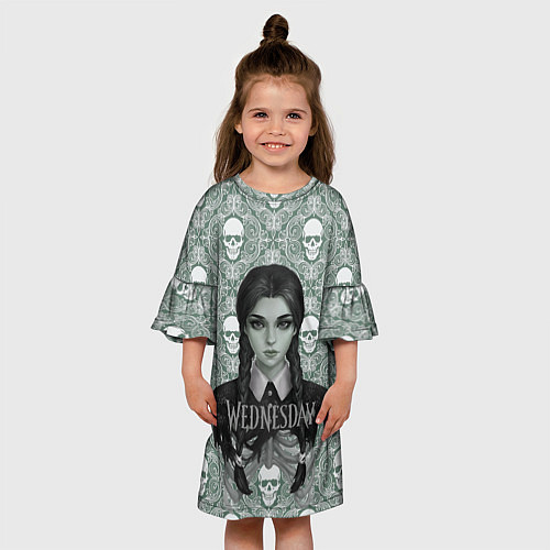 Детское платье Уэнсдэй на фоне черепков / 3D-принт – фото 3