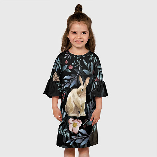Детское платье Новогодний кролик - Веточки и цветочки / 3D-принт – фото 3