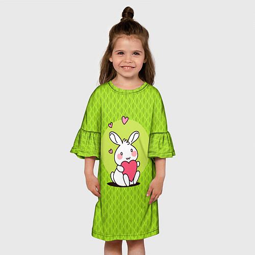 Детское платье Милый зайка на зеленом фоне / 3D-принт – фото 3