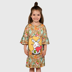 Платье клеш для девочки Новогодний зайчик с морковкой, цвет: 3D-принт — фото 2