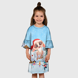 Платье клеш для девочки Счастливый новогодний зайчик, цвет: 3D-принт — фото 2