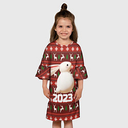Платье клеш для девочки Белый большой кролик 2023, цвет: 3D-принт — фото 2