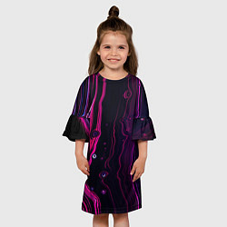Платье клеш для девочки Фиолетовые линии песка во тьме, цвет: 3D-принт — фото 2