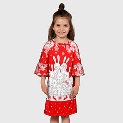 Платье клеш для девочки Новогодняя елка в виде кроликов, цвет: 3D-принт — фото 2