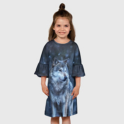 Платье клеш для девочки Лесной волк, цвет: 3D-принт — фото 2
